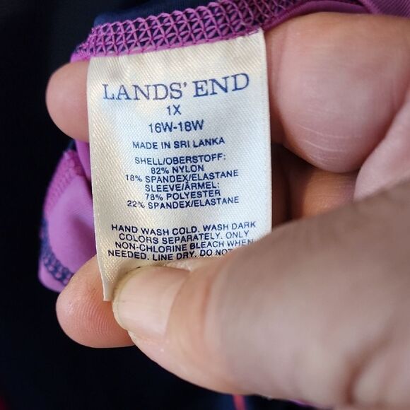 Lands' End Womens  Rash Guard - Coral, Navy, and Purple Swim Top 1X - Picture 3 of 4